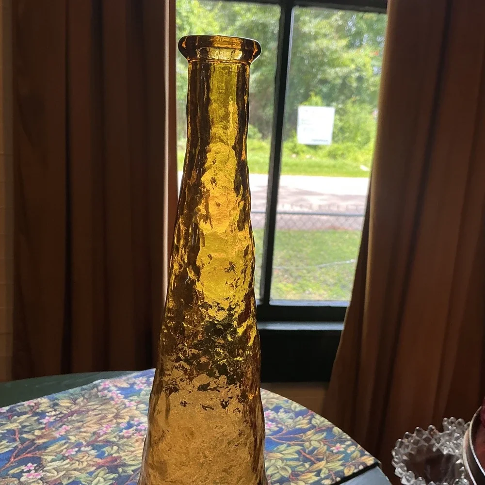 Empoli Italian Amber Glass Crinkle Bark Textured Genie Bottle Vase 16.5 Inch MCM